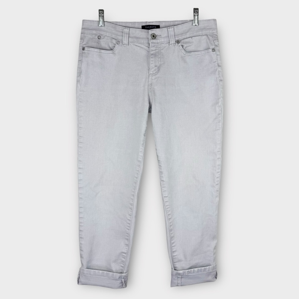 Talbots Pale Gray Simply Flattering 5-Pocket Boyfriend Jeans 8P Relaxed Fit